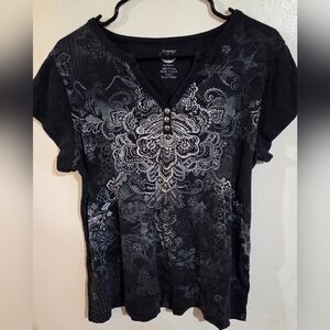 Zenergy By Chico's Womens Y2K Grunge Blingy Rhinestone Top Size 2